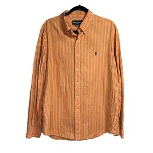Ralph Lauren Button Up Shirt Men's XXL 2XL Orange Blue Stripes Custom Fit‎